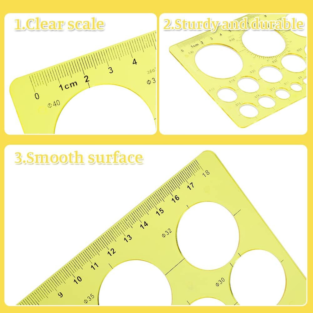 Circle Template for Drawing, Yellow Quilling Tool, Round Hole Ruler Tool, Multi-