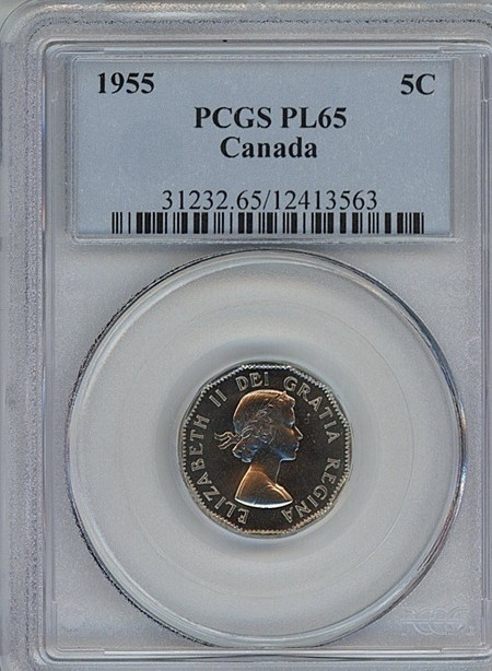 1955 Canada five cents nickel PCGS PL65