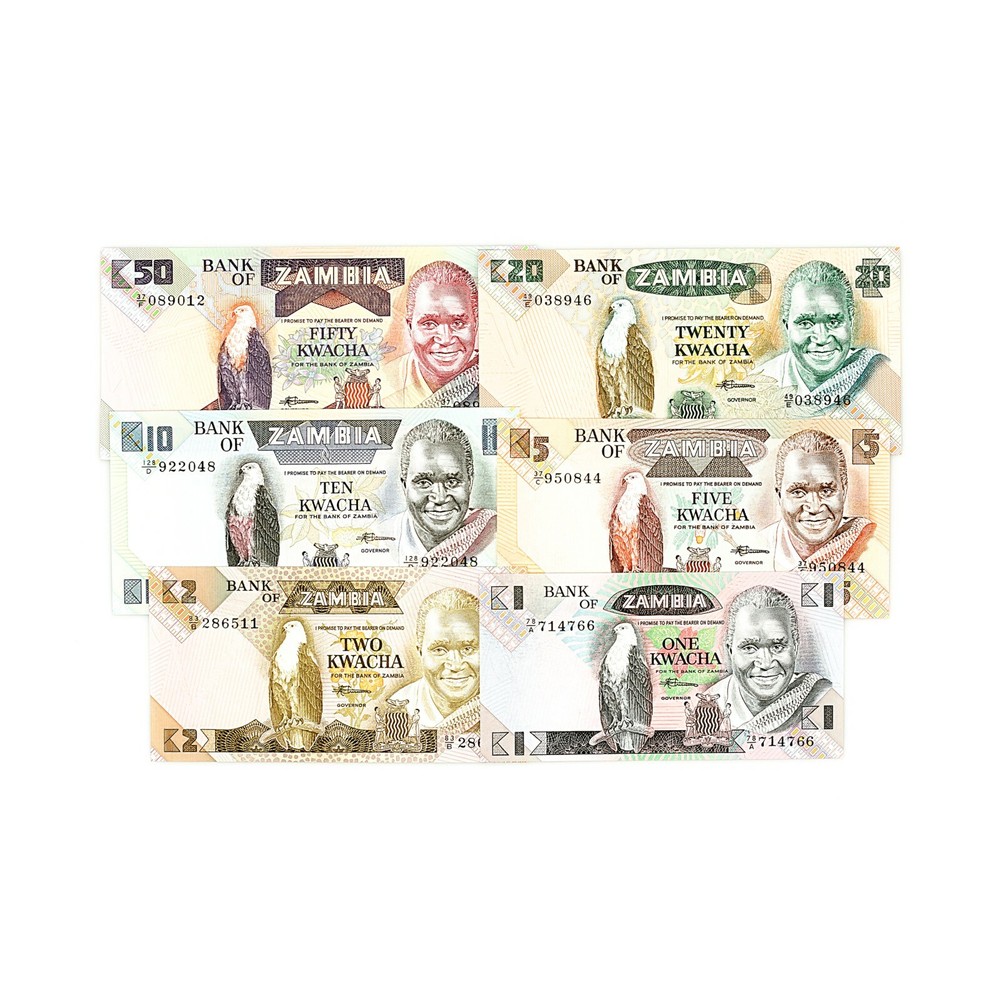 6 diff. Zambia 1980's Au-Unc.