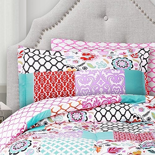 Brookdale Comforter - Colorful Patchwork Pattern Reversible 5 Piece Full/Queen