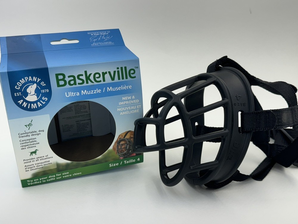 Baskerville Ultra Dog No Bite Muzzle Comfortable Soft Plastic Mesh Black Sz 4