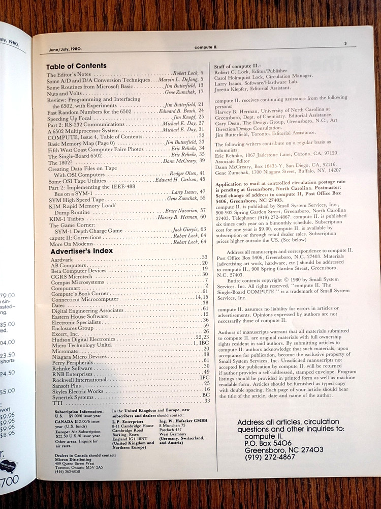 Compute II. Magazine 1980, Issues #1 and #2, 8 Bit Single Board Computers