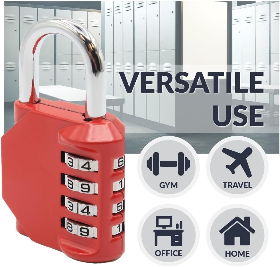 Newhouse Hardware 4-Digit Combination Lock Red - Waterproof Padlock Customizable