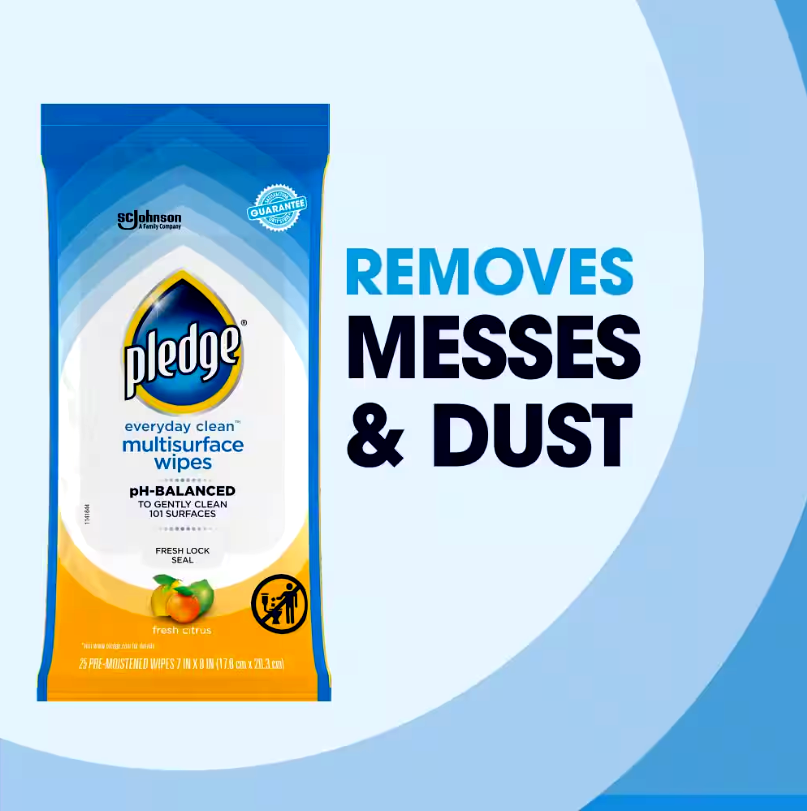 Pledge Multi-Surface Wipes, pH-Balanced formula - 25 ct.