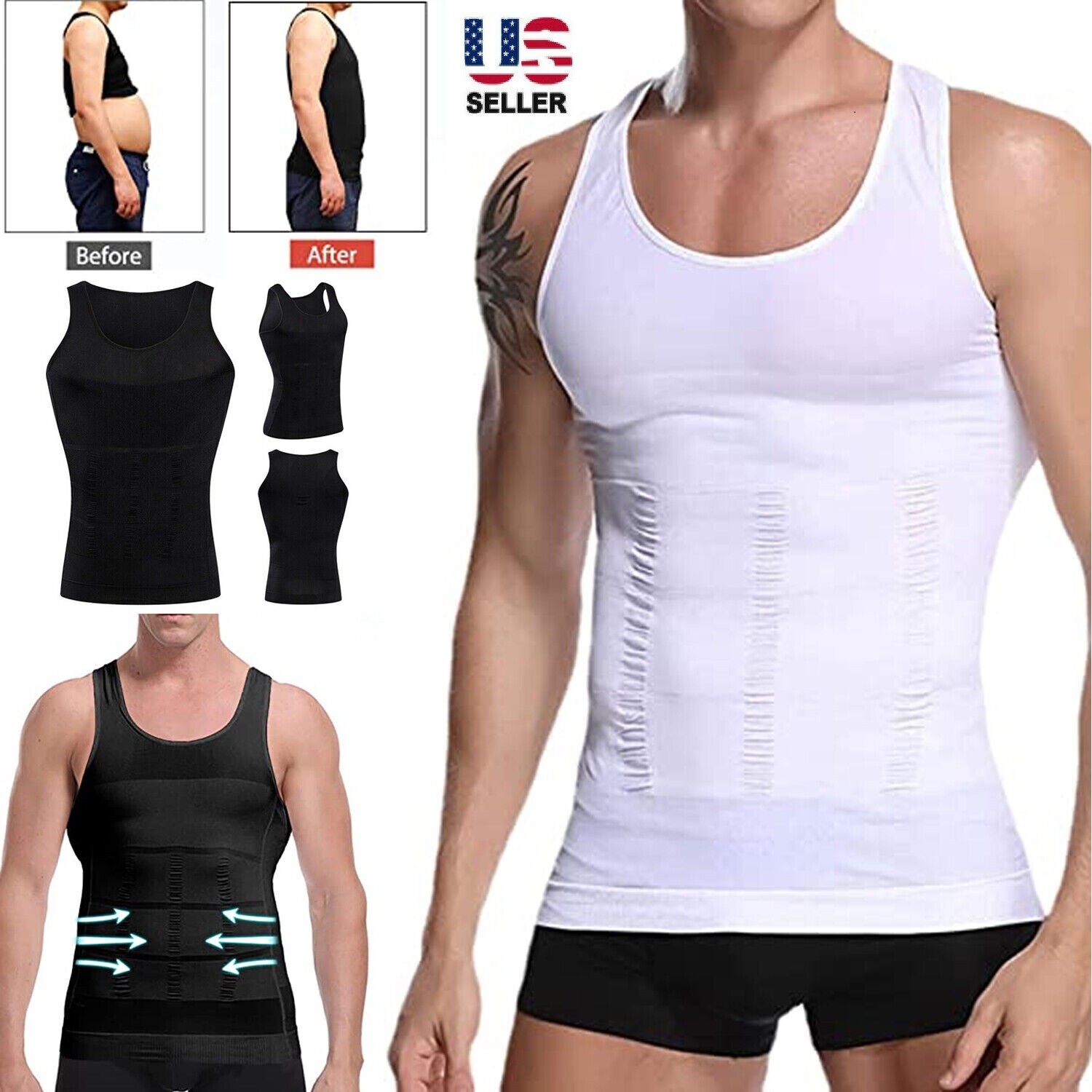 Men Body Shaper Slimming Tummy Vest Thermal Compression Shirt Tank Top Shapewear