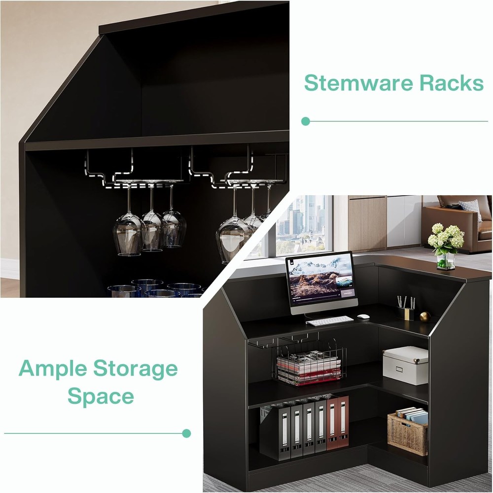 L-Shaped Reception Desk, Modern Reception Counter Table for Small Office, Salon