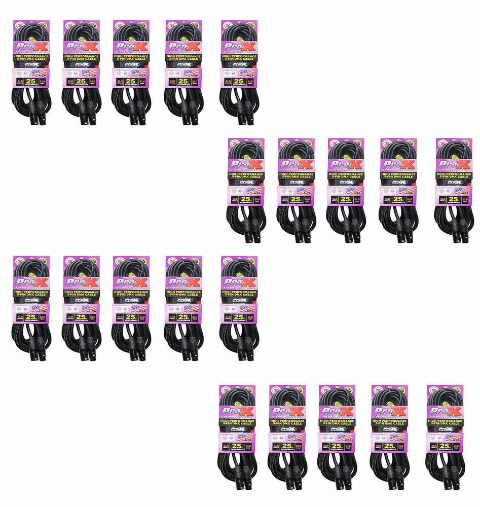 20 ProX 5 Pin High Performance Data Lighting DMX Cables 25ft