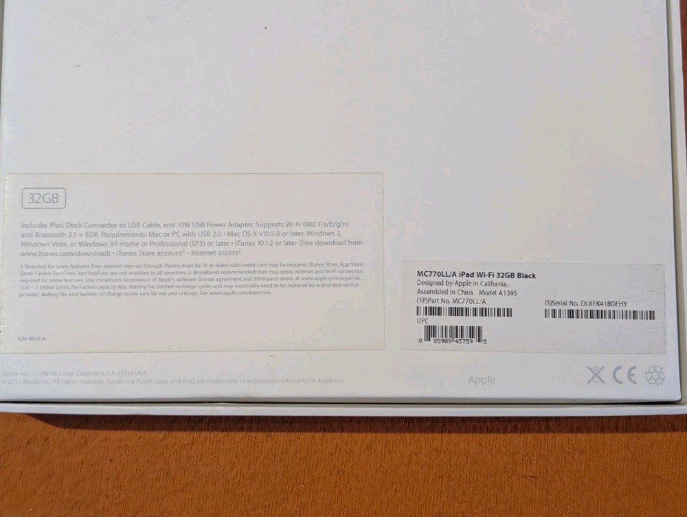 Replacement Empty Box Apple iPad Wi-Fi 32GB Black MC770LL/A