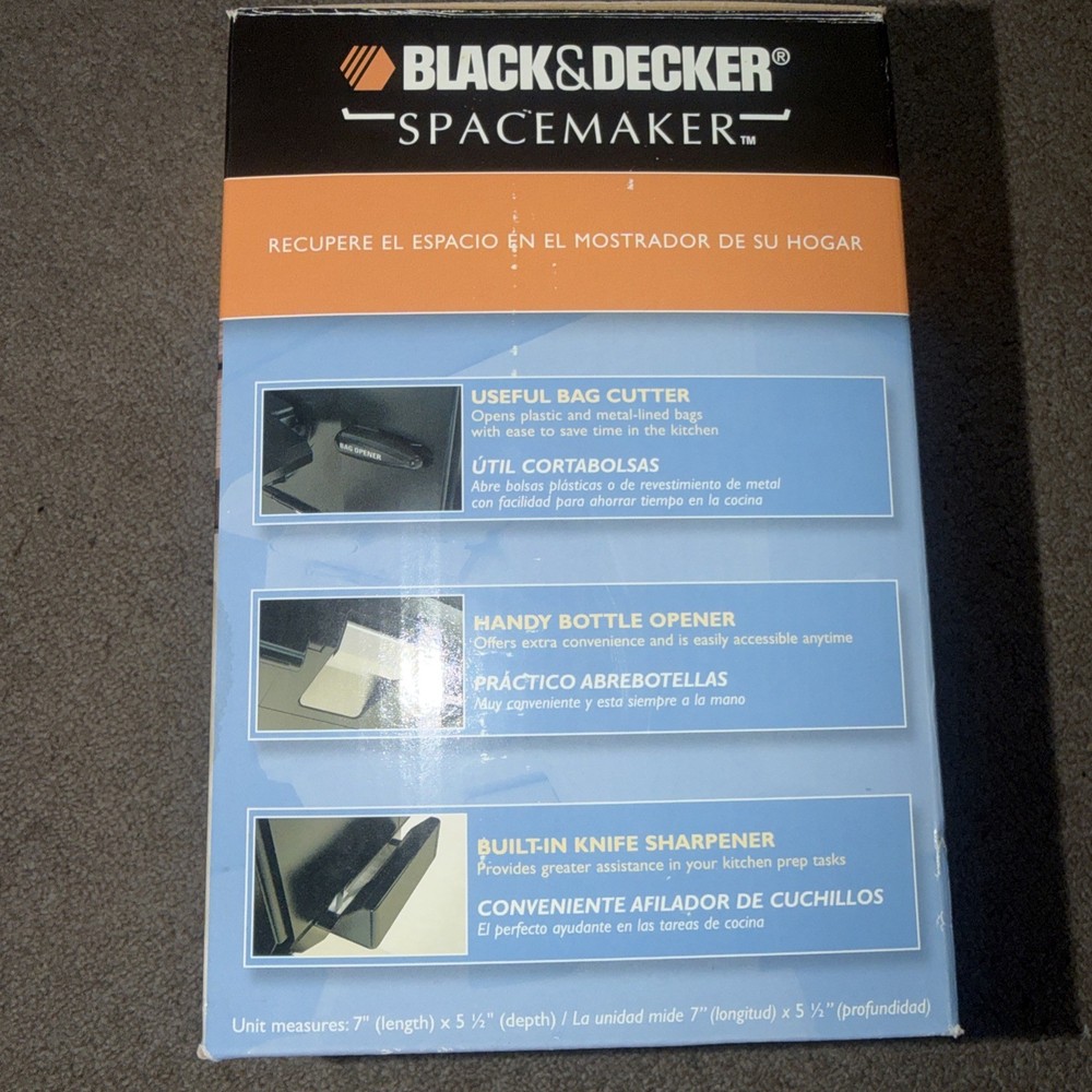Black & Decker SPACEMAKER Black Model CO100B Can Opener Knife Sharpener Bag Cut
