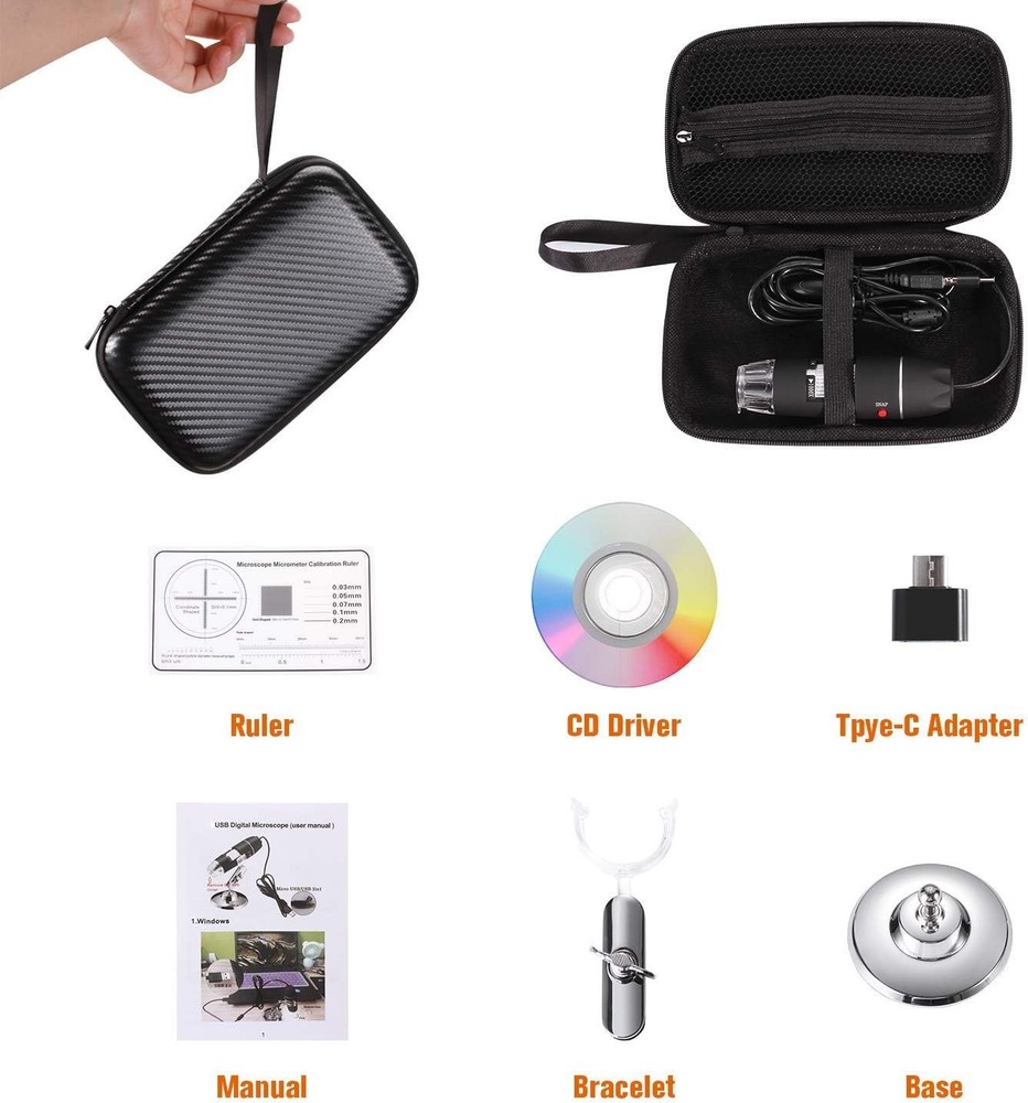 USB Digital Microscope 40X to 1000X, 8 LED Magnification