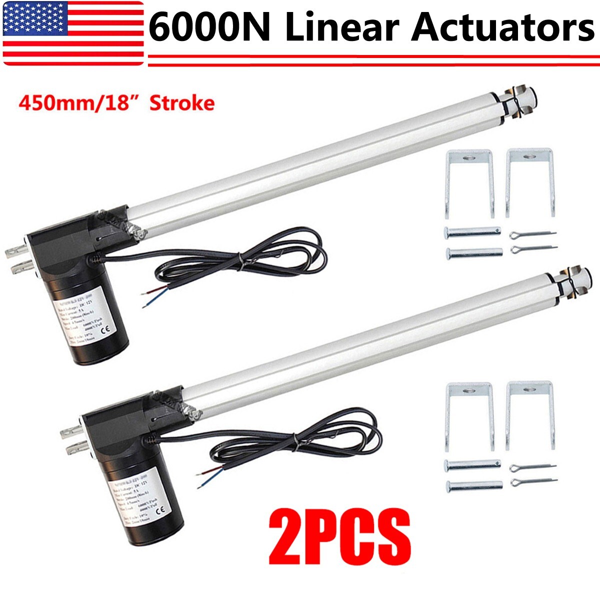 2PCS DC 18" Inch Stroke Linear Actuator 6000N 1320lbs Max Lift for Auto Car Lift