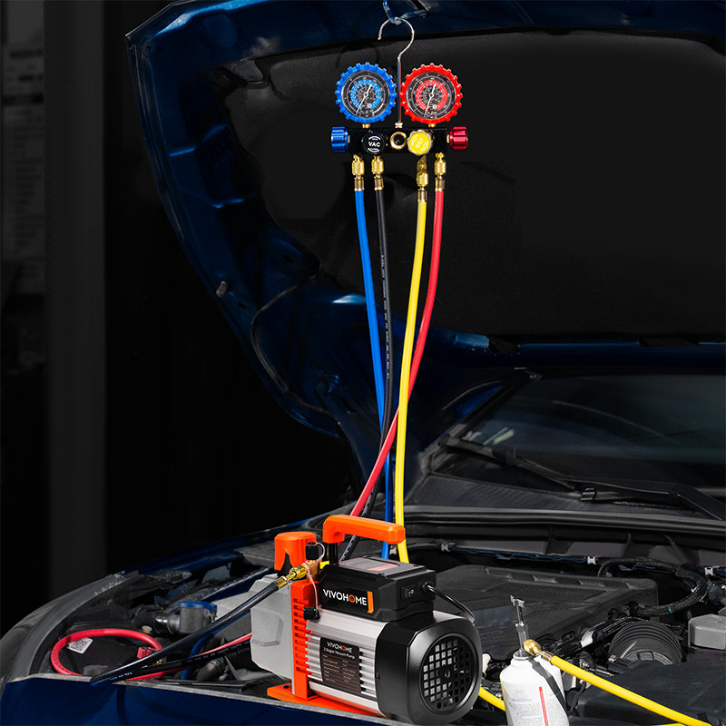 AC Manifold Gauge Set 4 Way For R134a R410a R22 R32 Refrigerat with 5ft Hoses