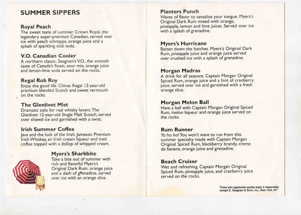 Seagram's Summer Sipper Drink Menu