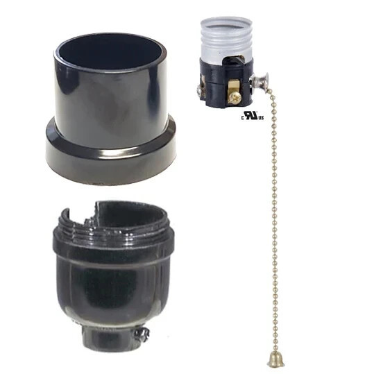 BLACK PHENOLIC PULL CHAIN LAMP SOCKET E26 LAMP PART NEW 47671JB