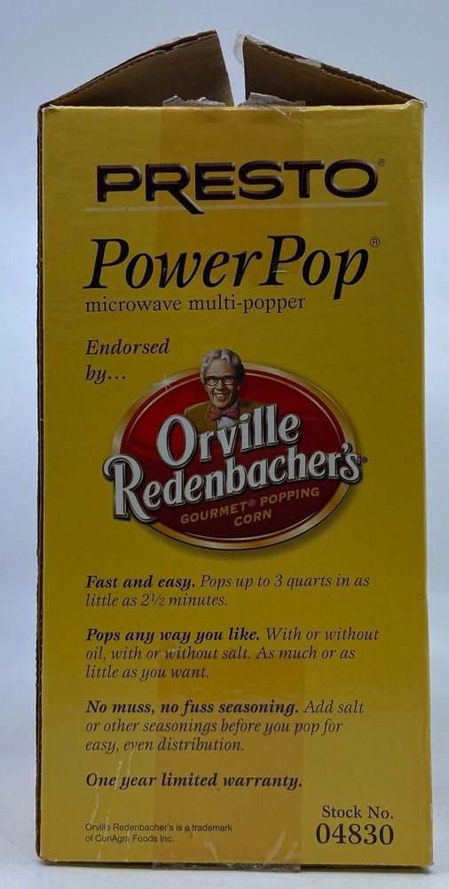 Presto Power Pop Microwave Multi-Popper Popcorn Maker 04830 New Open Box