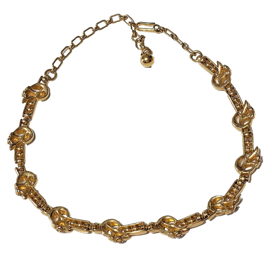 Trifari NECKLACE Vtg Choker Rhinestones 15.5" Adjustable 1960s Gold Tone SIGNED