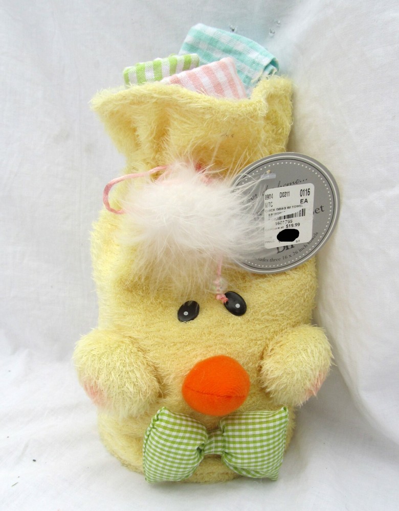 Spring Easter Chick Plush Bag Container & Kitchen Towel Set Dish Hand Tea Cloth