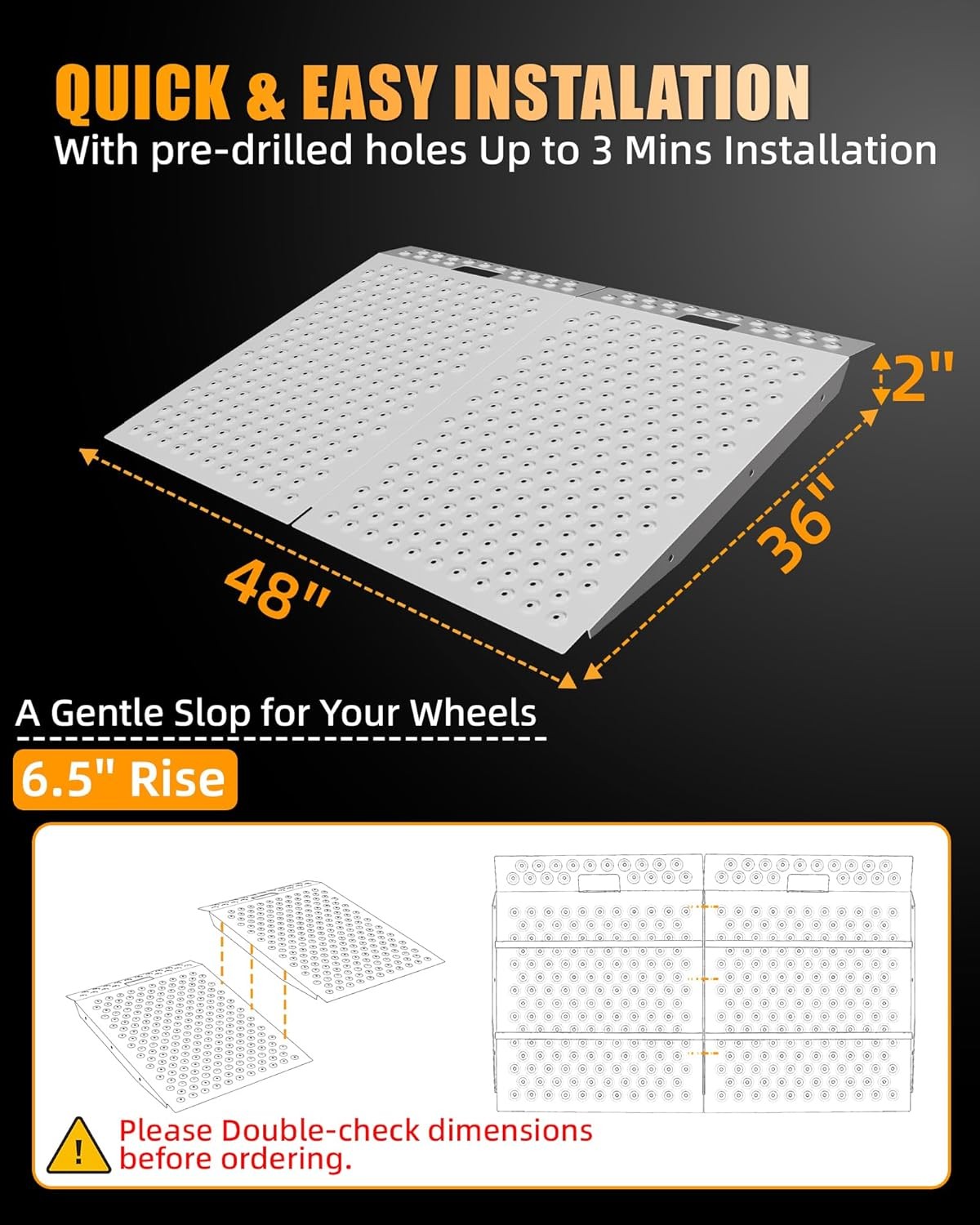VNN 36" x 48" Shed Ramp for Riding Mower Anti-Slip Punch Plate Ramp 2PCS, Silver