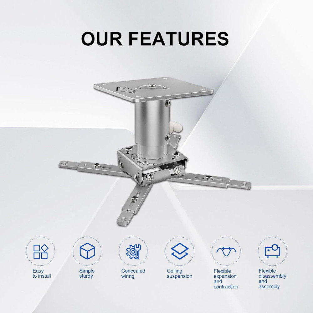 Universal Projector Mount with Adjustable Height Extension Pole, Full Motion Til