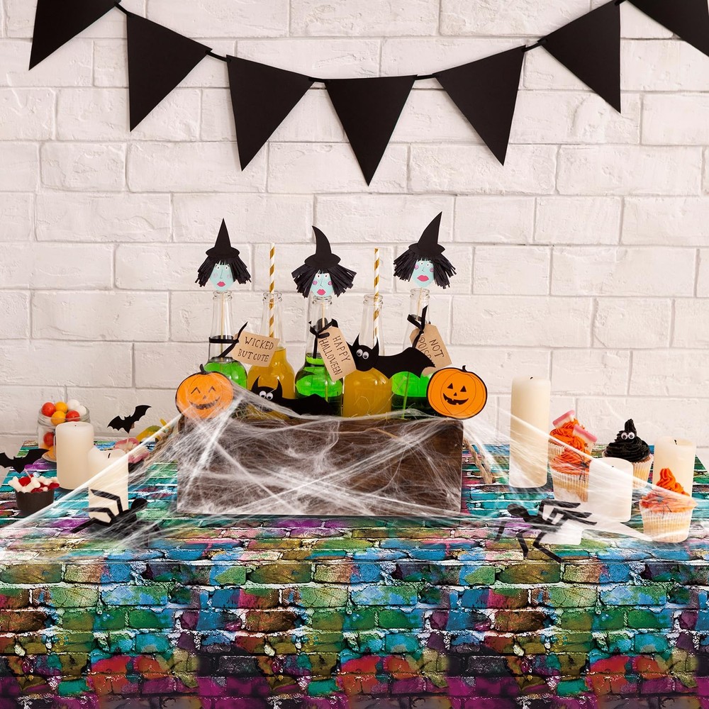 3 Pack Colorful Brick Tablecloth Rectangle, Graffiti Brick Wall Backdrop Phot...