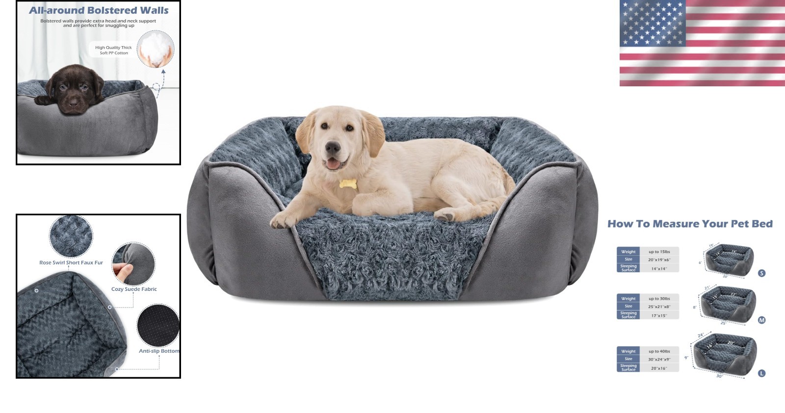 Washable Orthopedic Dog Bed, Soft Calming Pet Bed L30"x24"