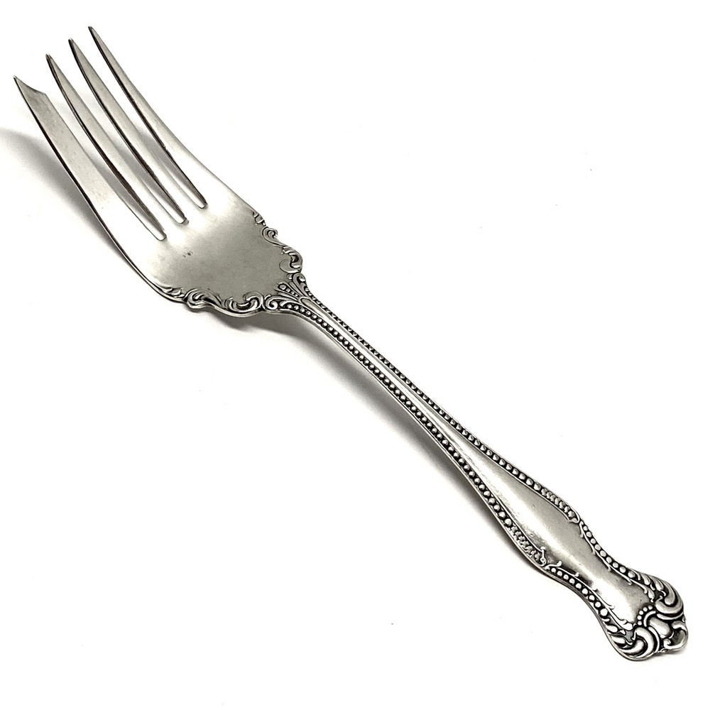 Oneida BERNICE Silver Plate 1900 Extra Plate Bead Edge Cold Meat Fork Flatware