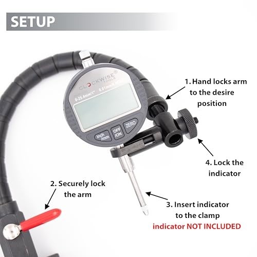 Magnetic Base Stand with Flexible Arm for Digital Dial Indicators - 176lbs Pull