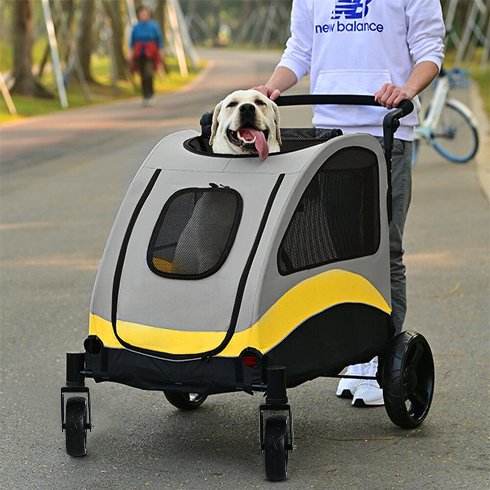 4-Wheel Foldable Dog Stroller Premium Heavy Pet Stroller for S/M/L/XL Dogs Cats