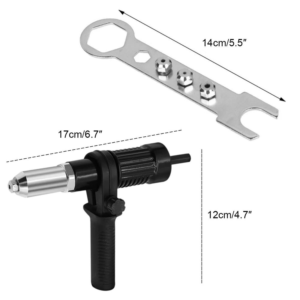 Black Electric Rivet Gun Conversion Adapter With Multi Size Nozzles