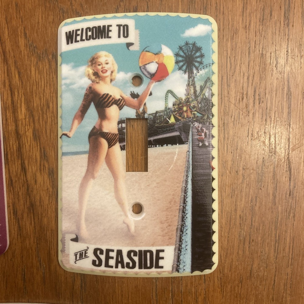 3 Retro Scene Switch plate Covers. Roadkill Diner, Seaside, Cupcake