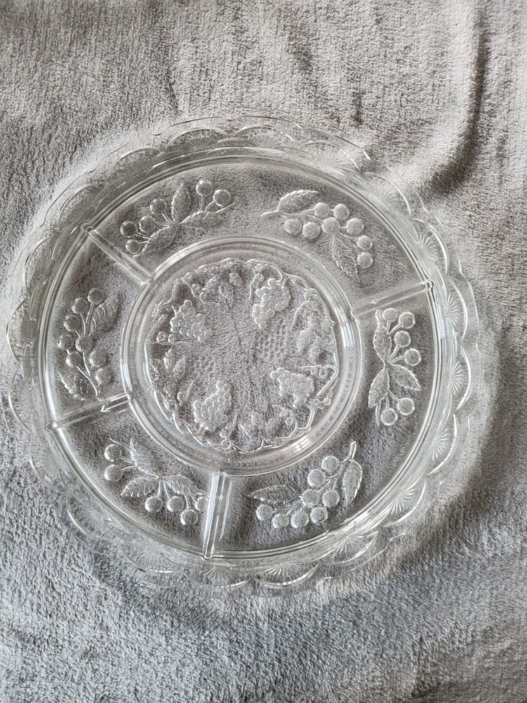 Vintage Glass Divided Serving Tray Berry And Grape Pattern