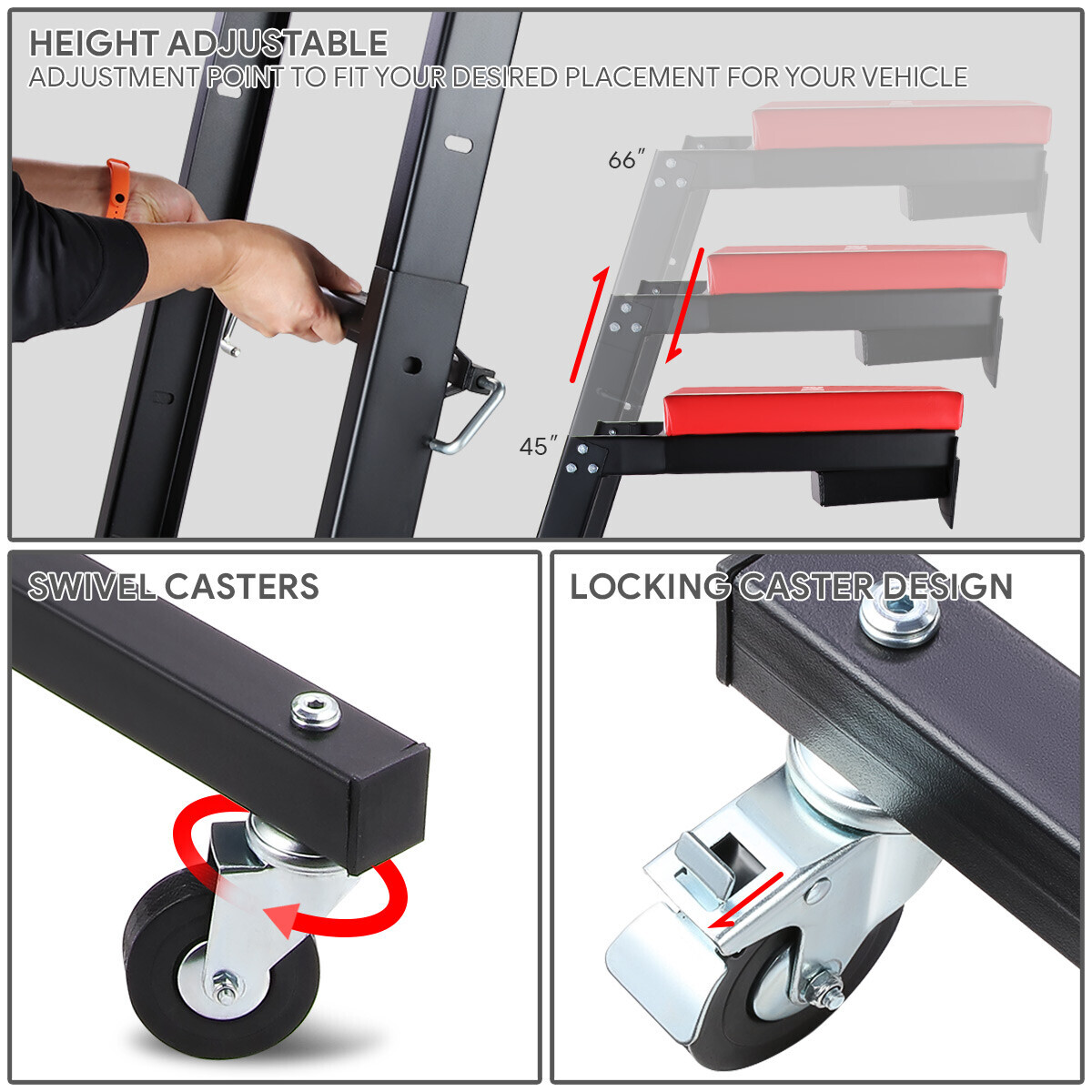 45 to 66 in Adjustable Height Foldable Automotive Engine Topside Rolling Creeper
