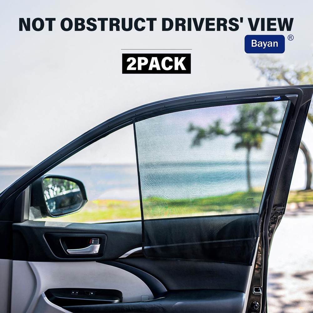 Bayan Car Front Side Window Sun Shade for Driving 2 Pack DRIVER SIDE, Black