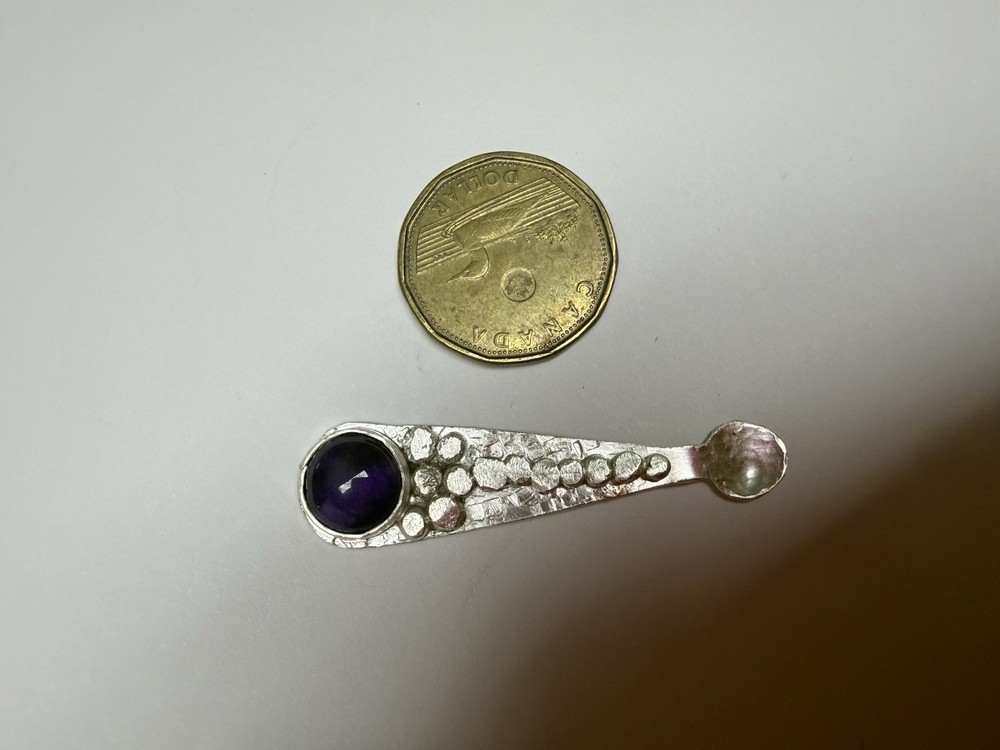 Tiny Mini Spoon 925 Sterling Silver Handmade With Amethyst