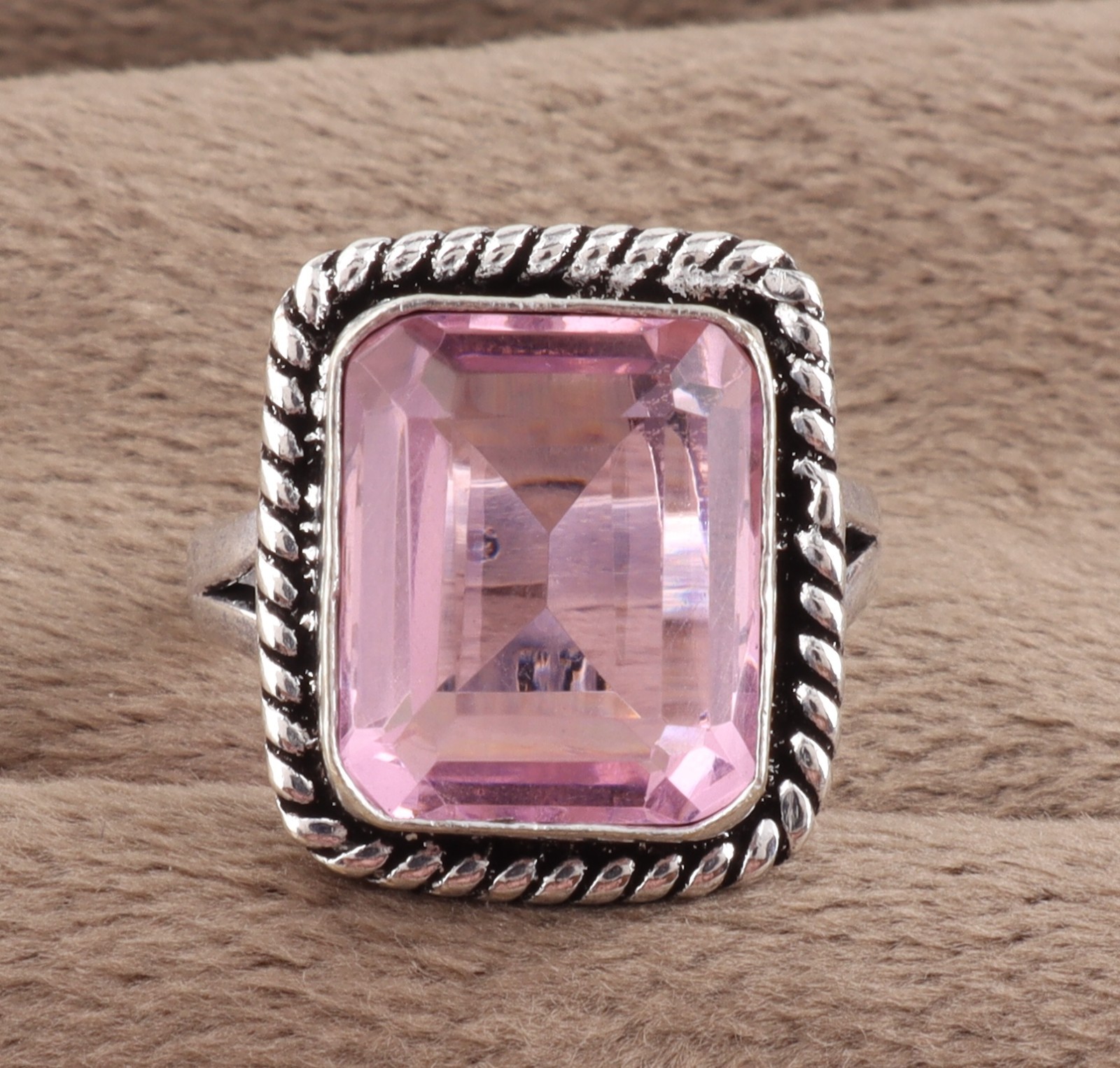 Pink Kunzite Gemstone 925 Sterling Silver Handmade Ethnic Jewelry Ring All Size