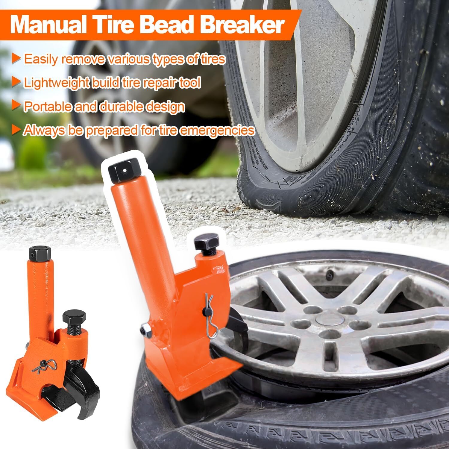 Manual Tire Bead Breaker Changer Tool w Rubber Pad for 38"-42" Car Bus Truck ATV
