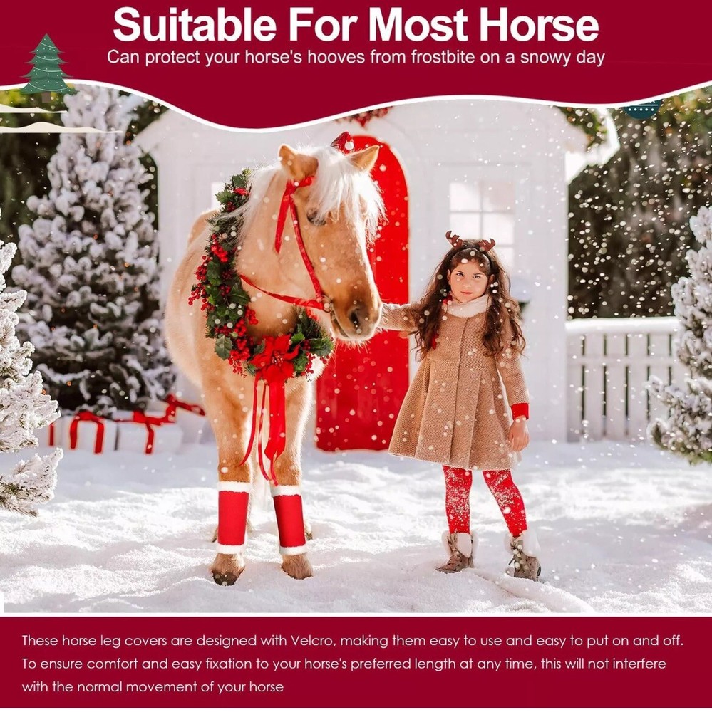 Set of 4 Red And White Fleece Horse Leg Wraps Boots Santa Christmas Parades