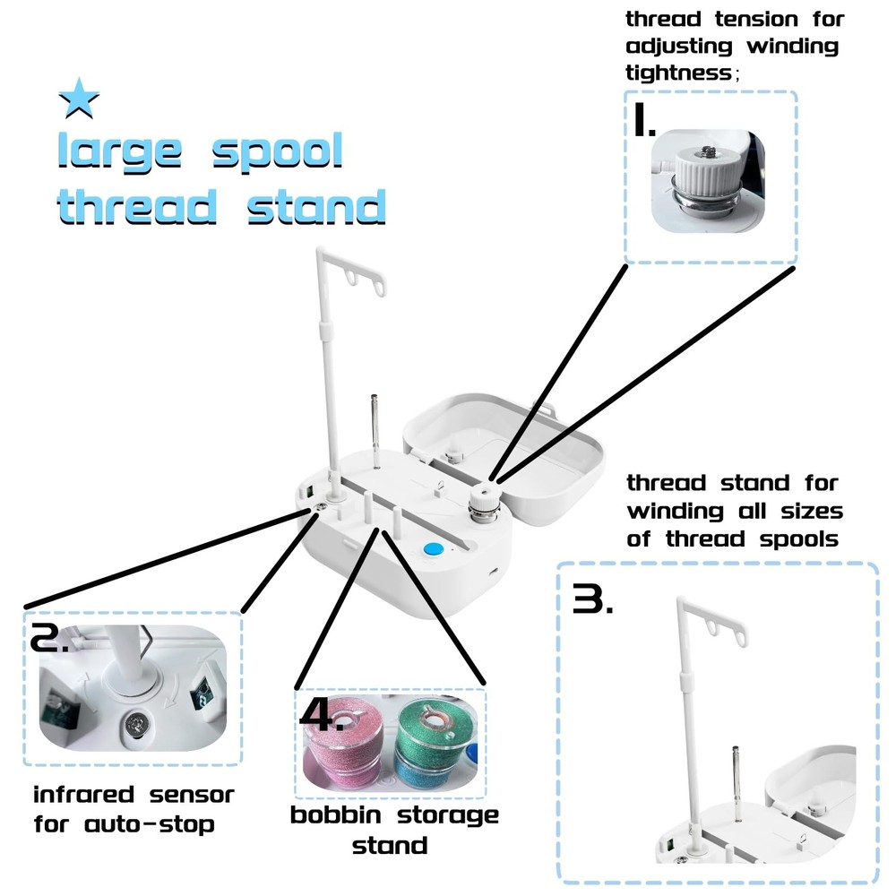 Automatic Bobbin Winder Bobbin Winding Machine with Auto Stop Sensor, Large S...
