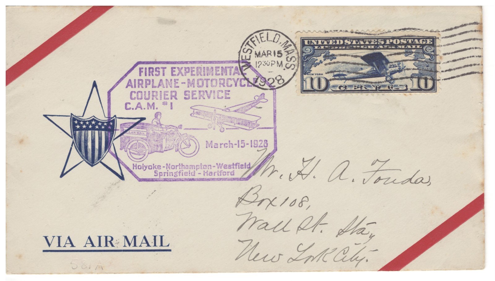 US First Experimental Airplane-Motorcycle Courier Service CAM #1 airmail ZAYIX