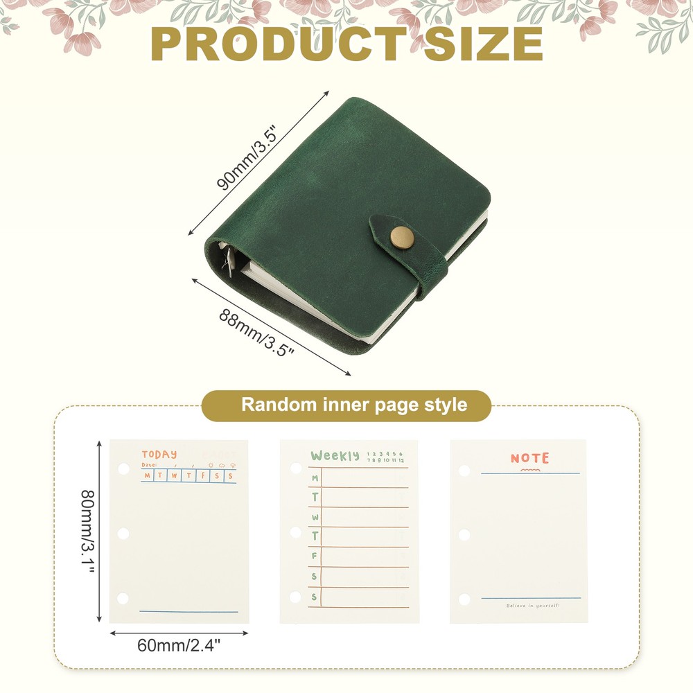 A9 Leather Journal, 3 Ring Notebook Binder Planner Loose Leaf, Green