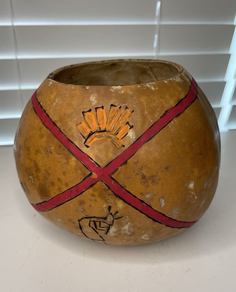 Hand Crafted Decorative Gourd Vessel Southwest Inspired Patterns