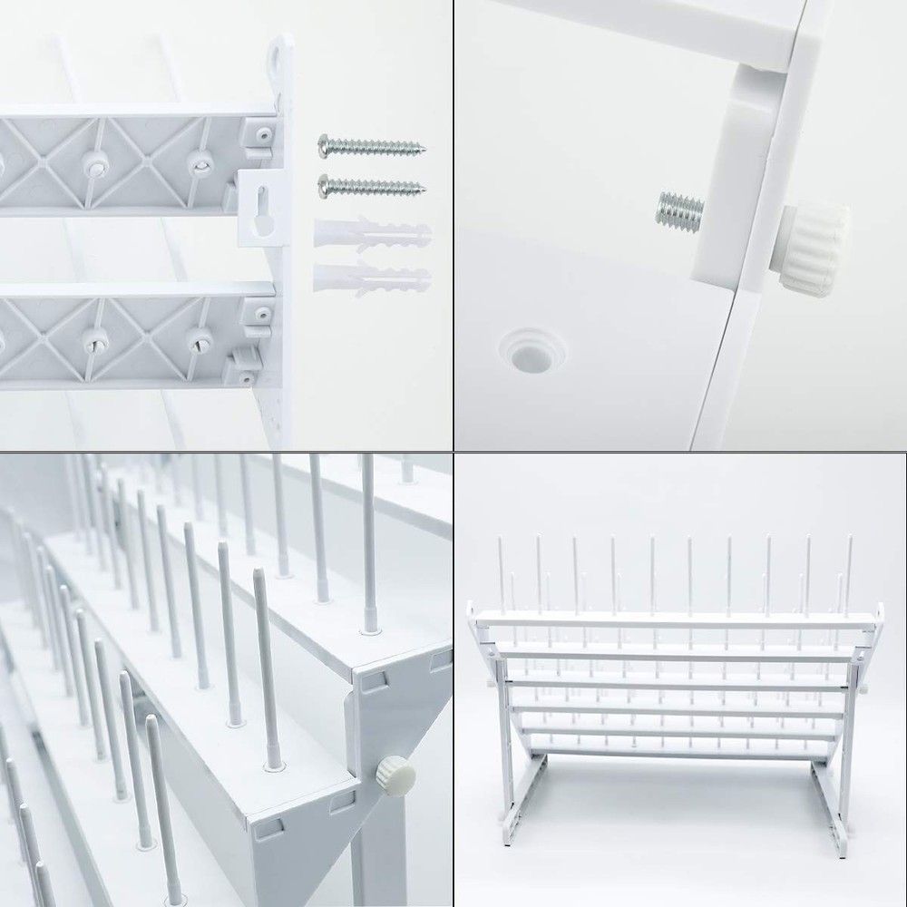 Thread Rack for 60 Spools Wall Mounted Large Holder White Plastic Stand