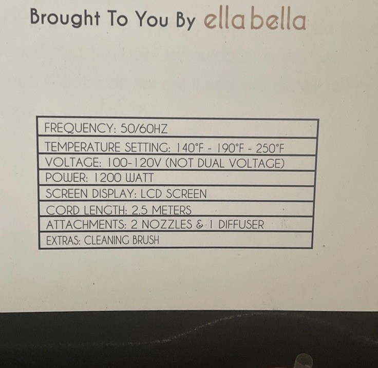 ELLA BELLA® Professional Ionic Hair Blow Dryer with Diffuser - Open Box