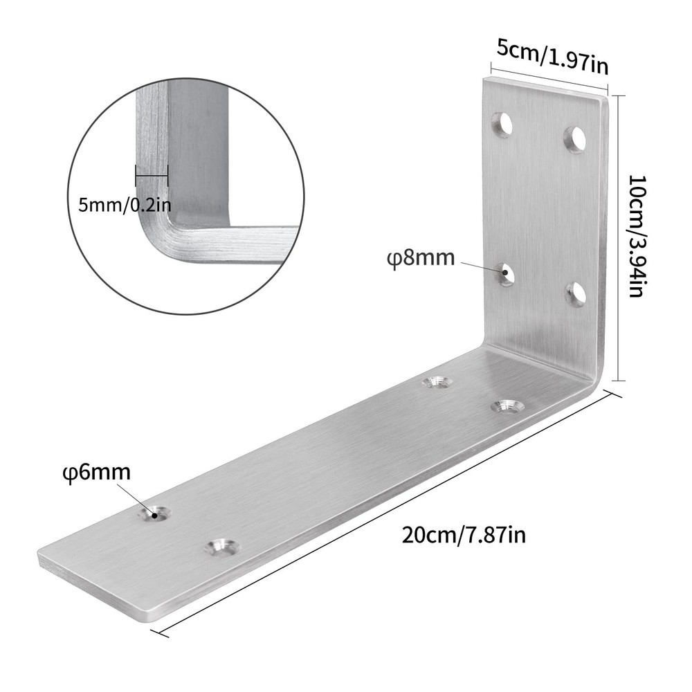 YUMORE Shelf Bracket 8 inch, Heavy Duty (1/5") Thick Solid L Brackets, Max Lo...