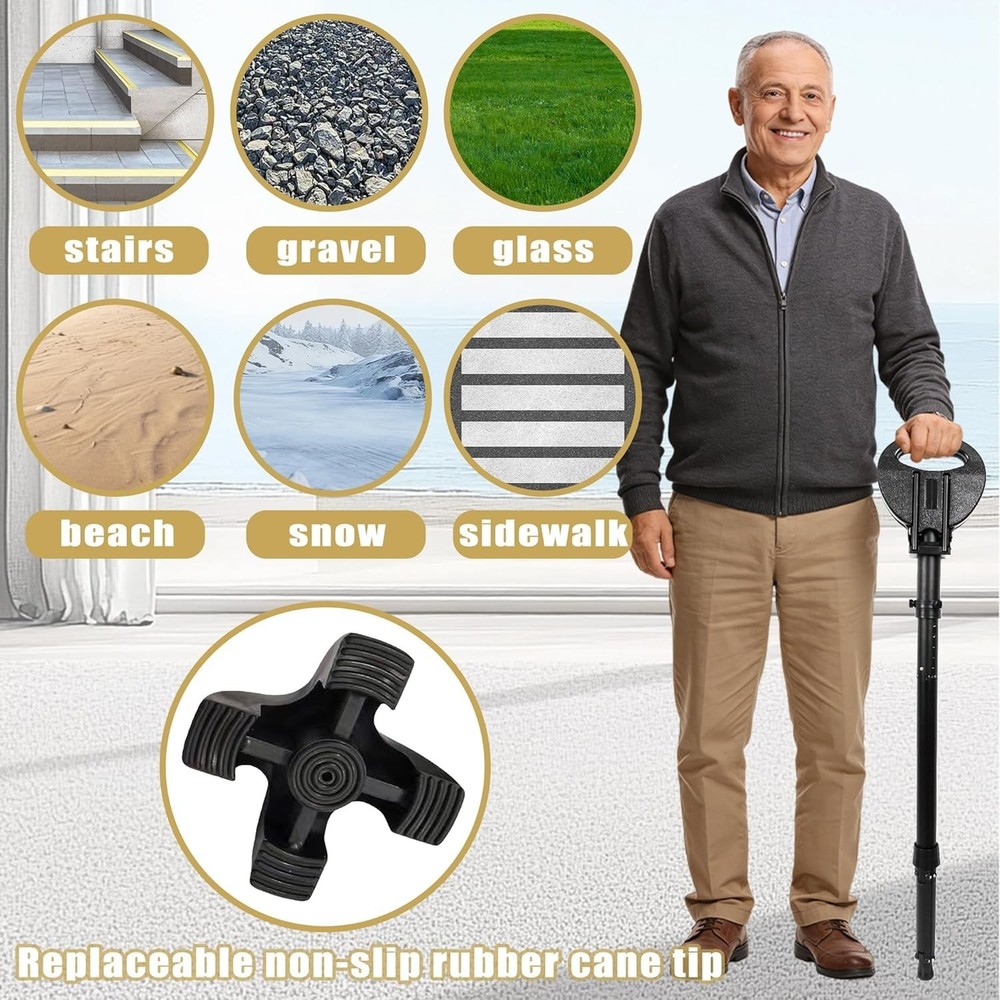 Comfortable Folding Cane with Chair - Adjustable Height & 440lbs Load Capacity