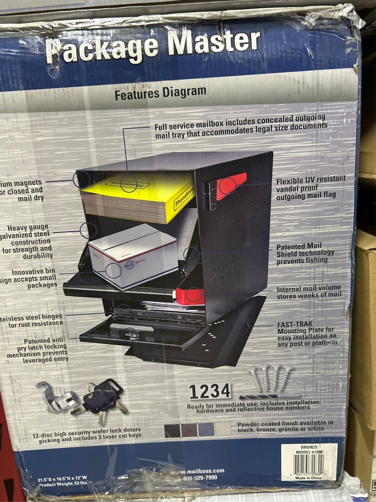 Mail Boss Package Master Modern Galvanized Steel Post Mount Bronze Locking Mailb