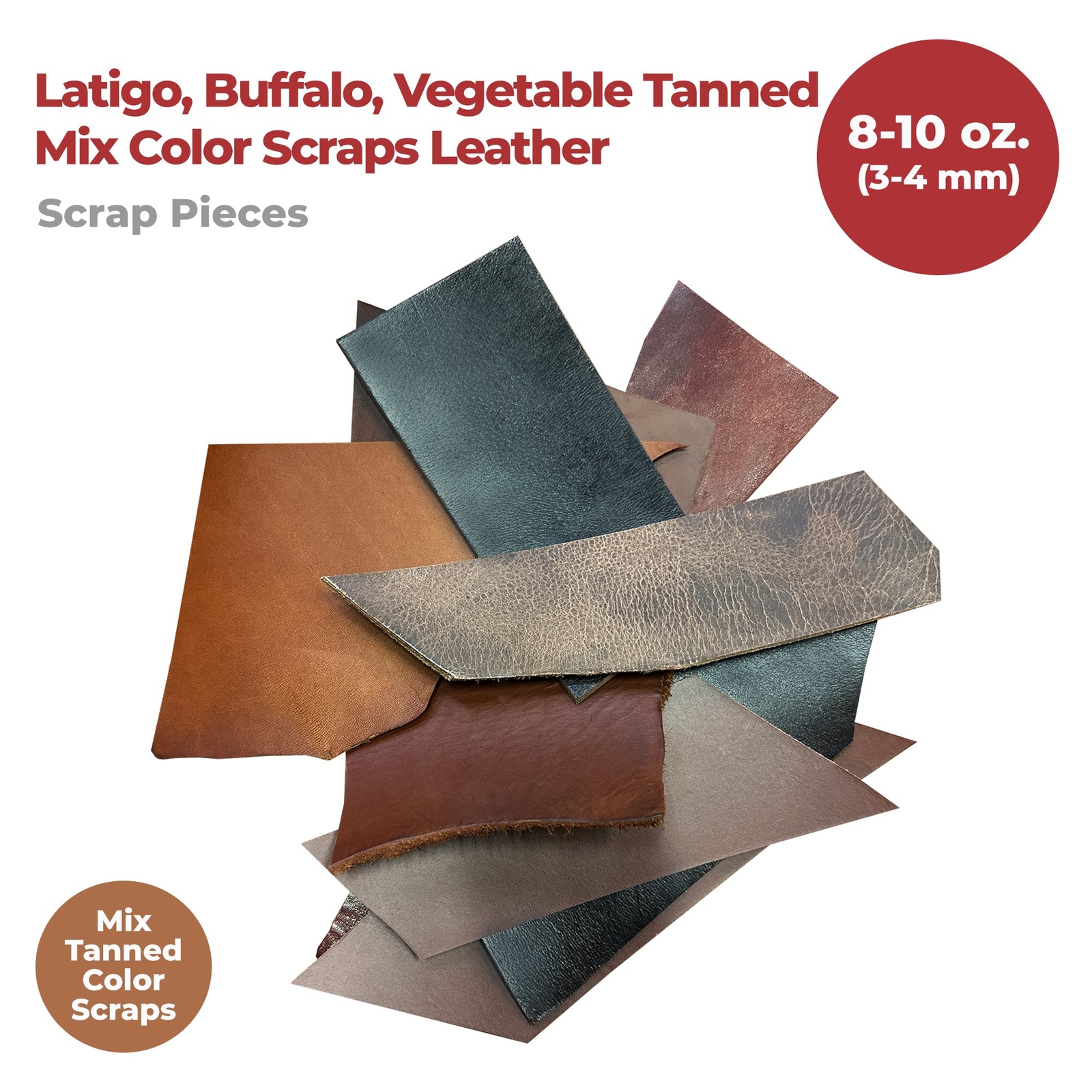 ELW Vegetable & OilTanned Leather Scraps 2-15 oz (1.4-6mm) 1-30 lb Sizes