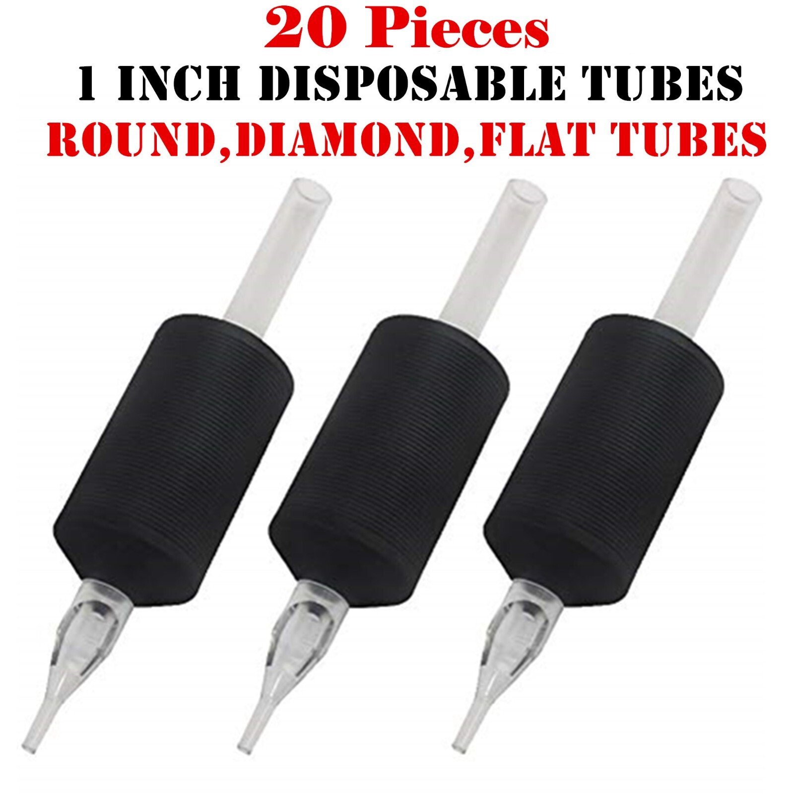 20PCS 1 Inch 25MM Tatmax Tattoo Disposable Tubes Clear Tips Round, Flat, Diamond