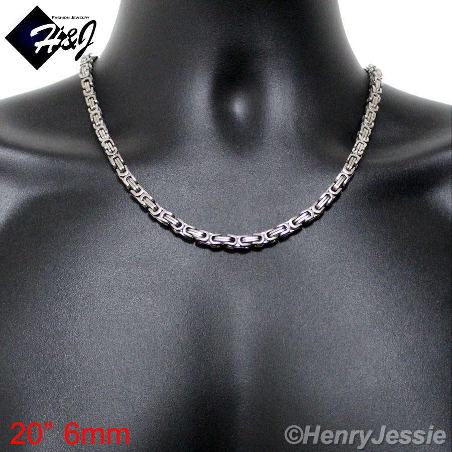 18-40"MEN's Stainless Steel 4mm/6mm/9mm Silver Byzantine Box Link Chain Necklace