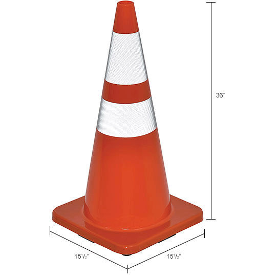 36" Reflective Traffic Cone Solid Orange Base 10 lbs
